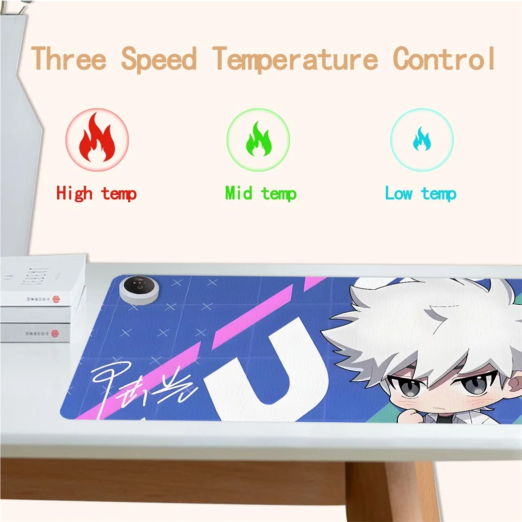 Anime PU Leather Heated Mouse Pad Warmer Hand Heating Pad 3-Speed Temperature Control Cute Game Mousepad 360x600x2mm