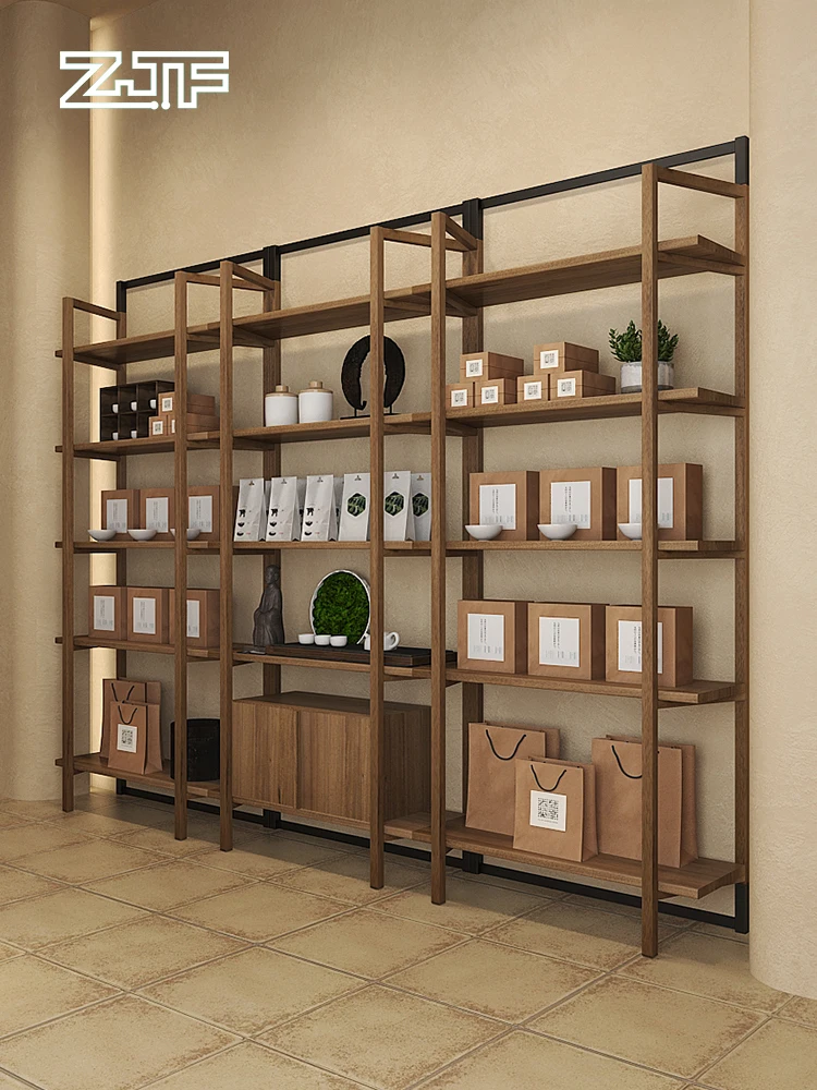 Tea shop product display rack, tea set display rack, wall mounted tea display cabinet