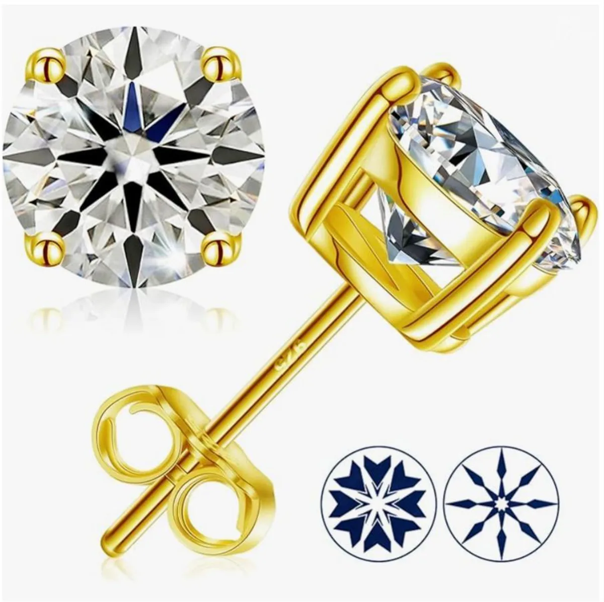 

925 sterling silver plated 18K gold lab grown diamond 0.3CT3 claw diamond earrings 4 claw screw back earrings wholesale