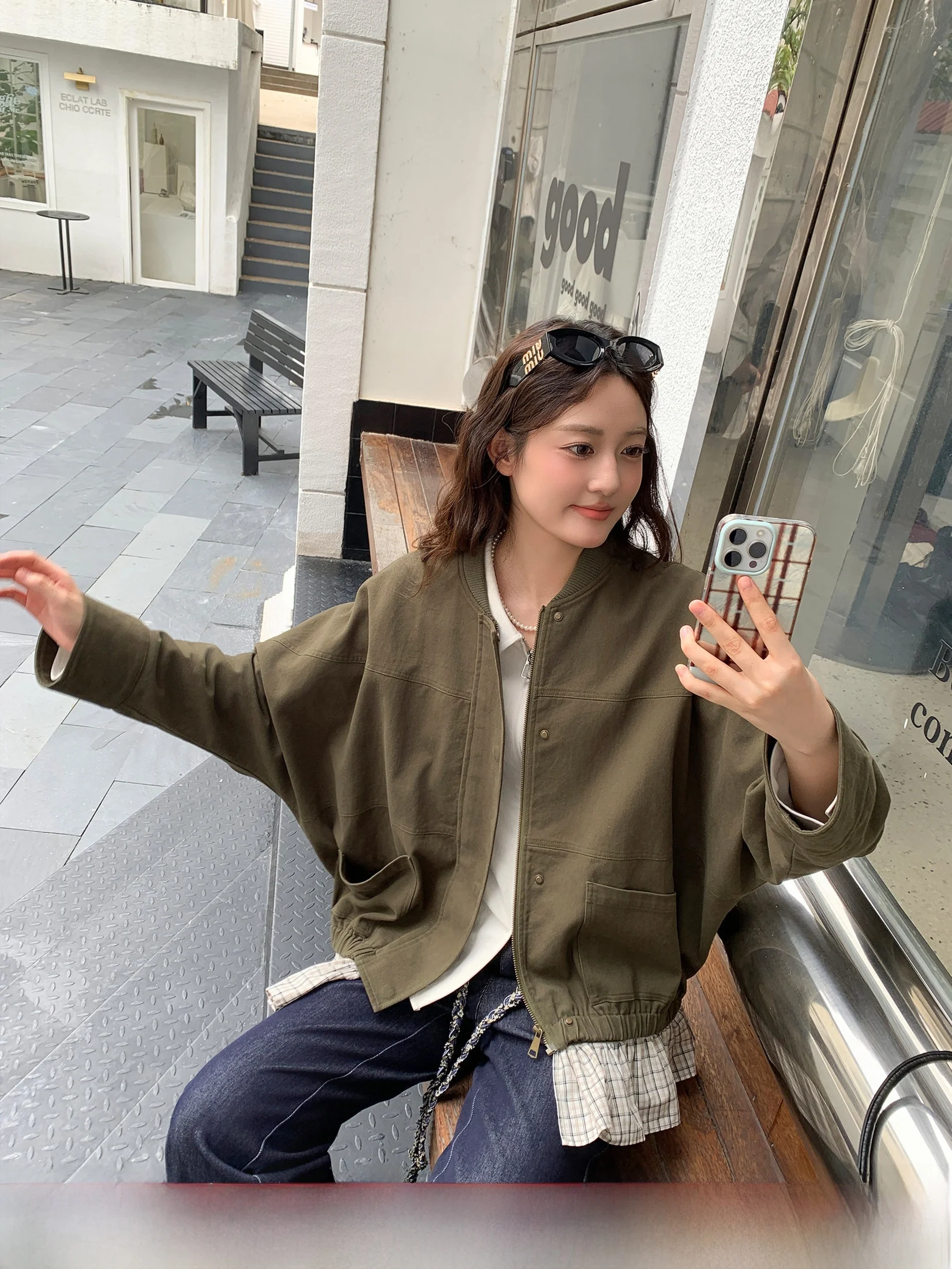 

Military een Jaet Women's Oversize Casual Sle Faux Two-Piece WorkwearInspired Top Spring Autumn Seasonal Ladies Coat