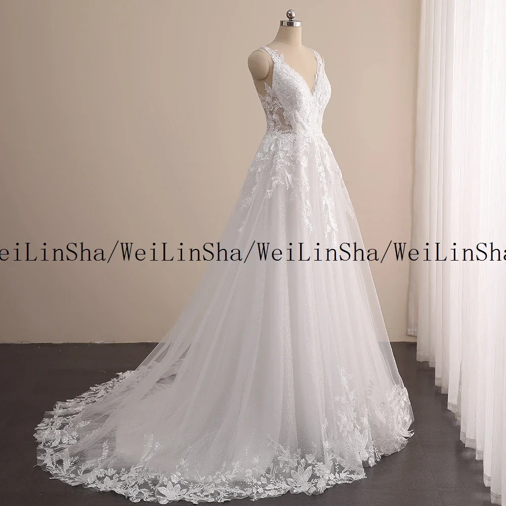 WeiLinSha Kappe Hülse EINE Linie Chic Elfenbein Hochzeit Kleider Spitze frauen Kleid für Ehe Echt Bild Brautkleider Robe de Mariée