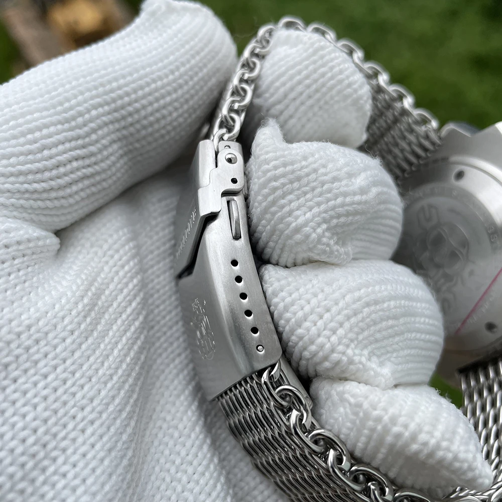 SK002 New Arrrival 24MM Silver Color Stainless Steel Mesh Band Milled Clasp with Safety for Steeldive Watches SD1982