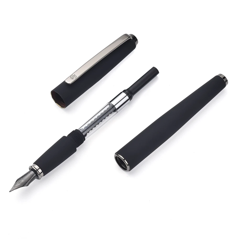 HongDian 517D classic Fountain Pen Matte Black Full Metal Silver Clip EF F Bent Nib Pens School Office supplies gifts pen