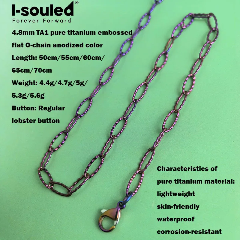 4.8mm TA1 pure titanium embossed flat O-chain anodized color women's style simple and fashionable