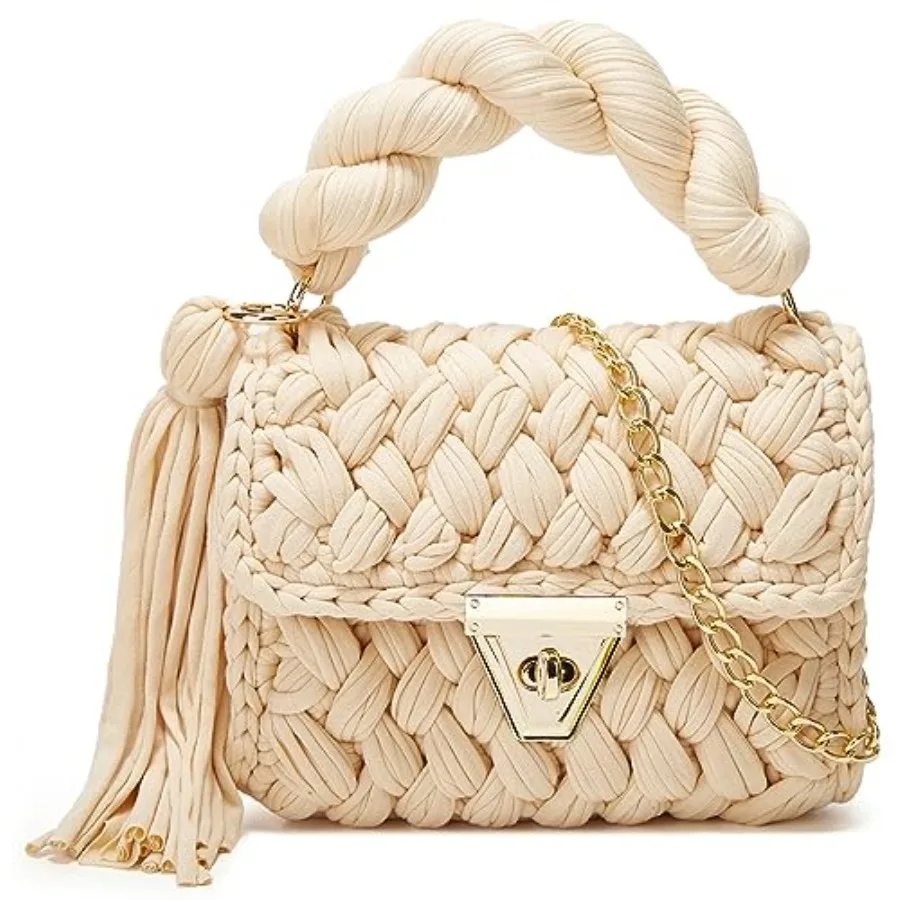 

Chunky Yarn Knit Crochet Tote Purse Crossbody Bags for Women - Handwoven Evening Clutch Flap Shoulder Bag