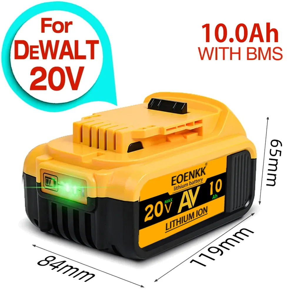 Batería de iones de litio de repuesto para DeWalt MAX, 20V, 10.0Ah, 10000mAh, DCB200, 18650, DCB205, DCB201, DCB203, 1 a 3 unidades