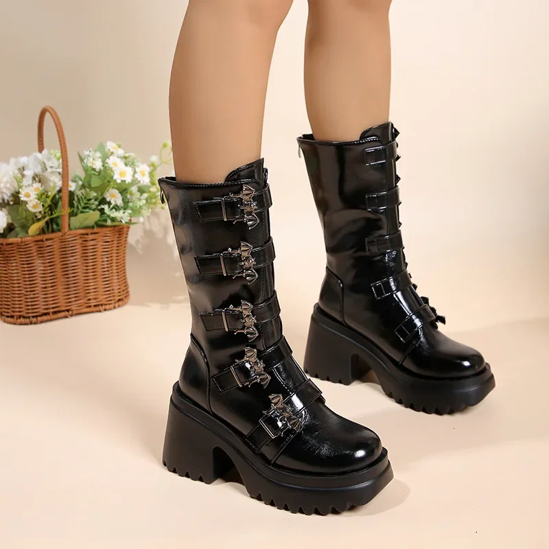 

2024 New Punk Style Thick Bottom Heightening Subculture Muffin Bottom Boots Women