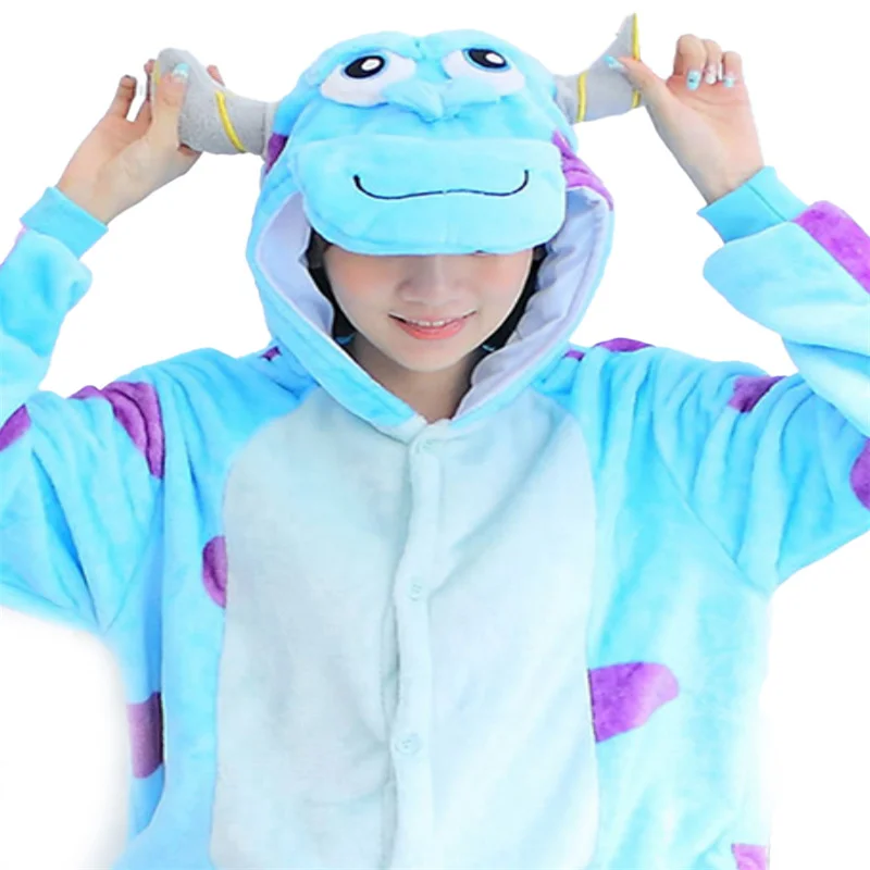 Hooded One-Piece Pajamas Unisex Onesies Flannel Anime Cartoon Blue Cattle Cosplay Costumes Loungewear Fancy Nightgown Oversized