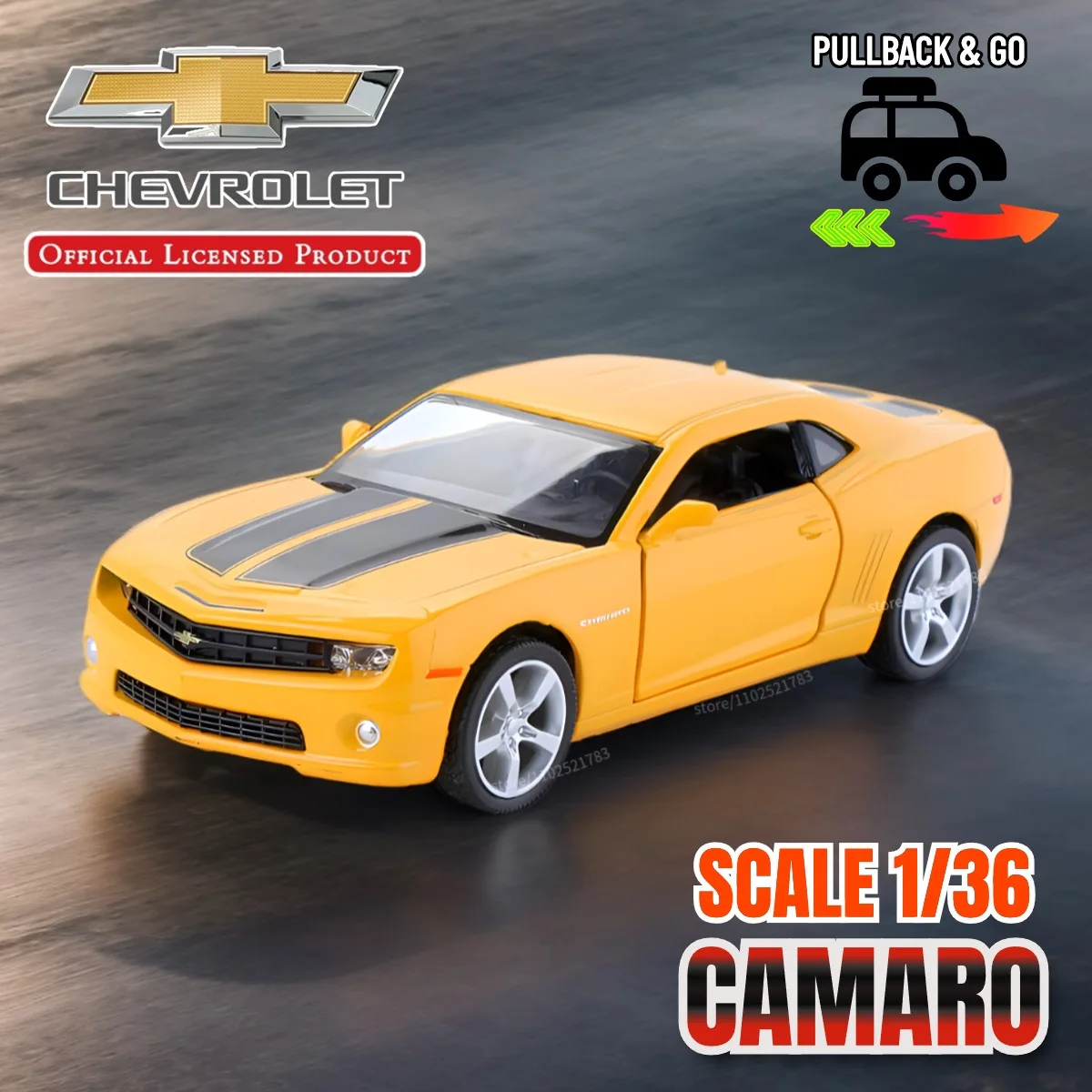 Chevrolet Camaro 1:36 Scale Pullback Toy Car Model Official Licensed Alloy Diecast Vehicle Replica Xmas Gift Kid Boy Toy