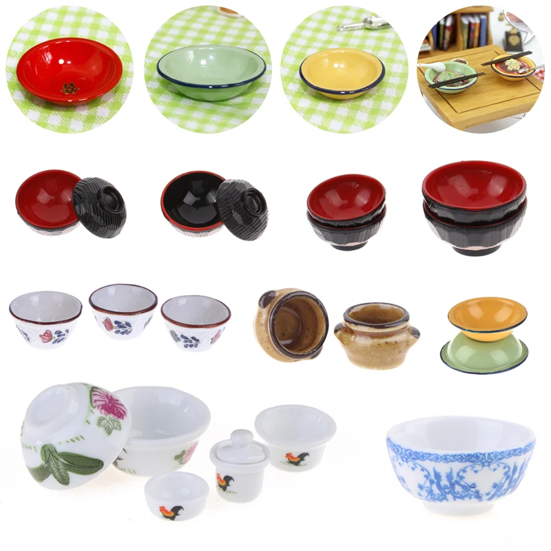 1:12 Dollhouse Miniature Old Style Retro Soup Basin Food Fruit Bowl, Dishes Plate, Bowl Kitchen Tableware Dollhouse Accessories