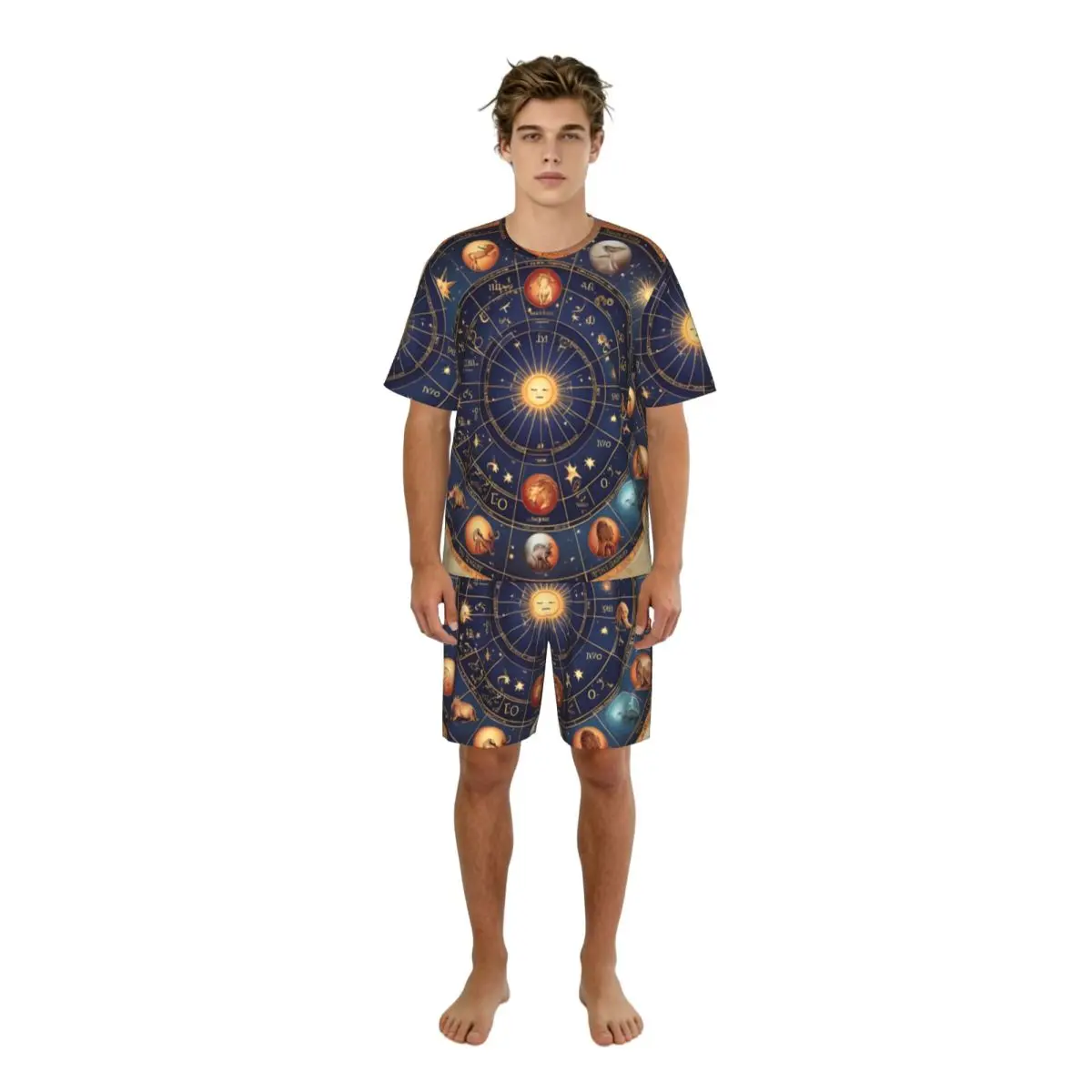 

Men's Pajama Set Short Sleeve Top + Shorts Horoscope With Zodiac Signs Loungewear Comfortable Night Suit