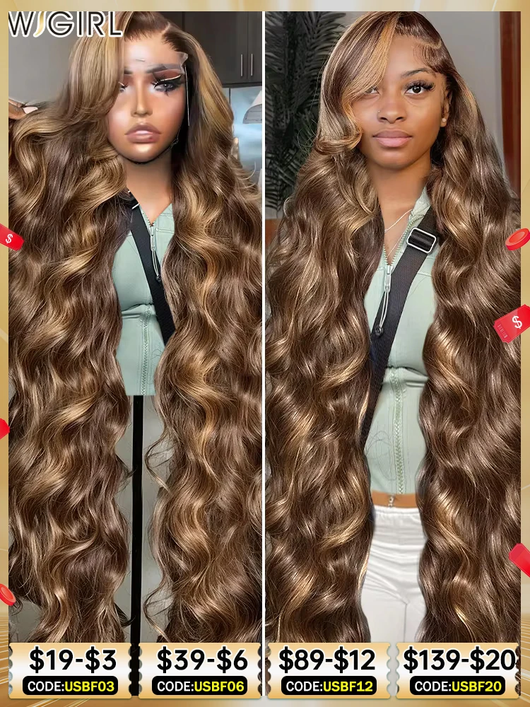 HD 250% 13x6 Body Water Wave 30 40 Inch Ombre Highlight Transparent Lace Frontal Human Hair Wigs 13x4 Colored Lace Front Wig