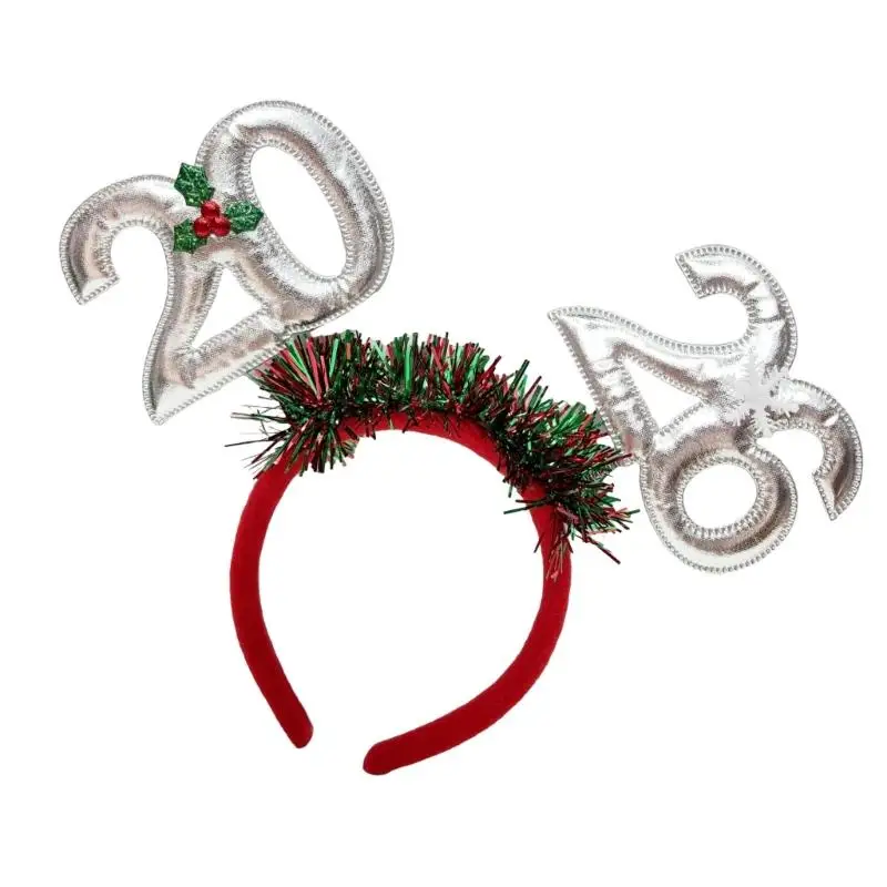 39BD 2026 Schimmernder Neujahrs-Kopfschmuck, Feiertagsparty-Haarreif mit gepolsterter Zahl für Abendpartys und Feiertagsfeiern – Detail 4