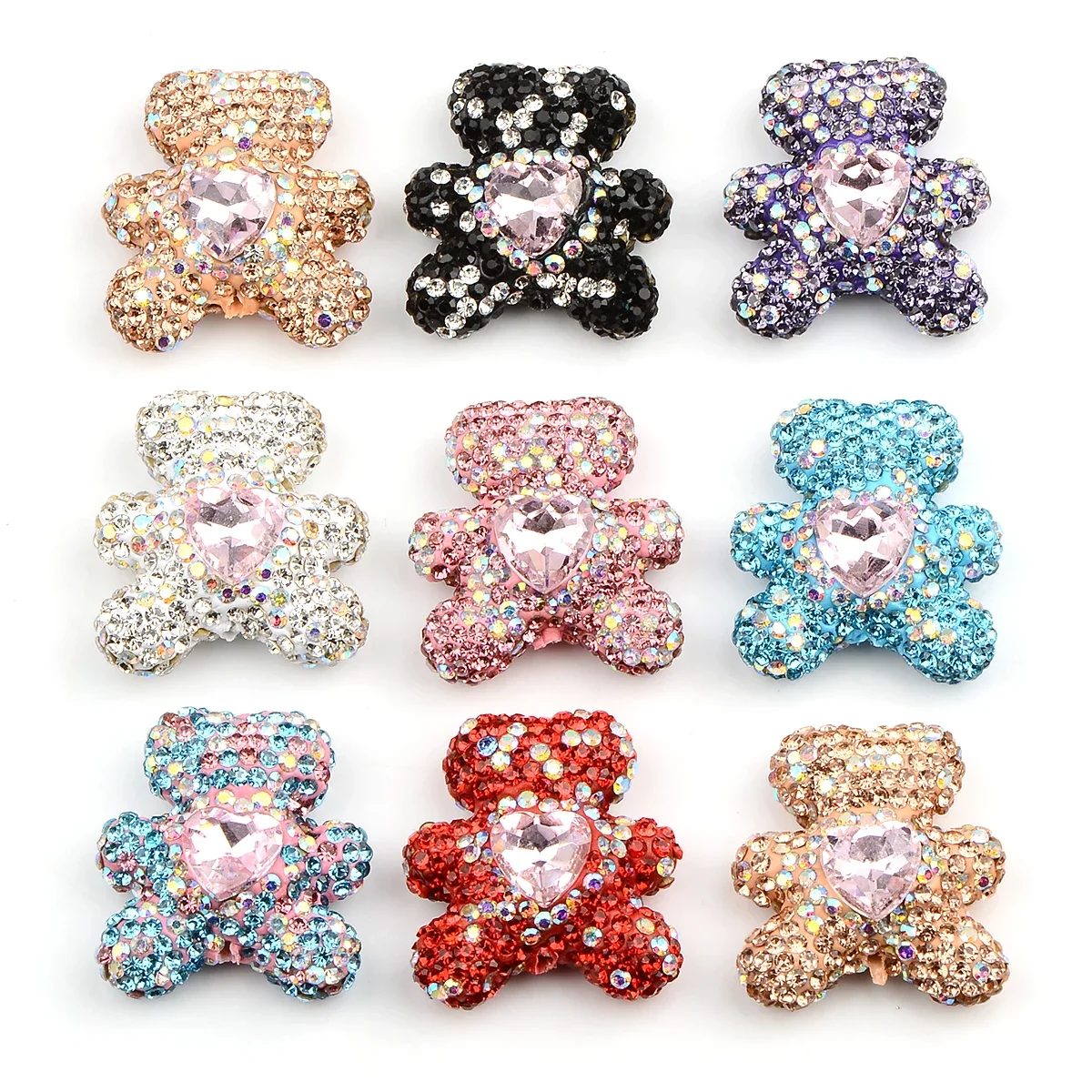 4pcs Mixed Rhinestone Bowknot Focal Beads Colorful Sparkle Spacer Clay Beads for DIY Beadable Pens, Keychains Accessories