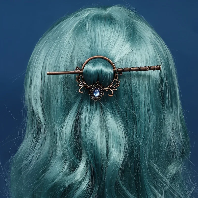 Luxury Classical Viking Style Imitation Moonstone Hair Clip Norwegian Style Y2k Bohemian Fashionable Versatile Hair Accessory view 5