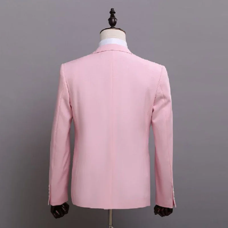Pink Wedding suits  Men Suits Notched Lapel Custom Made Groom Tuxedos 3 Piece Jacket Pants Vest