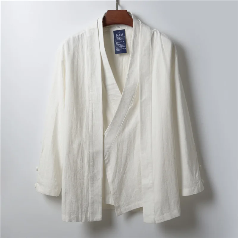 Men Cardigan Tops Linen Shirts Japanese Kimono Luxury Jackets Coats Robe Oriental Streetwear