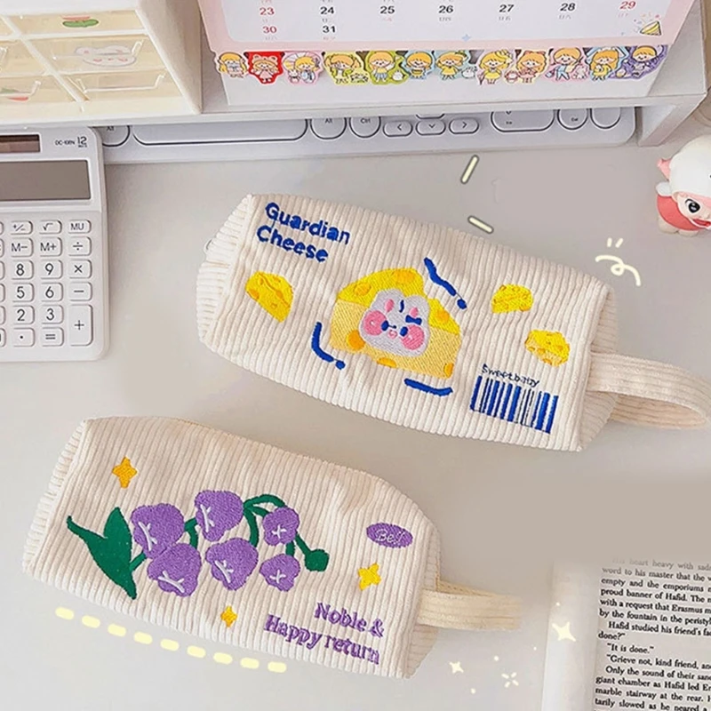 Вельветовая сумка для ручек с героями мультфильмов, сумка для канцелярских товаров, большая вместительная пенал, пенал, милая и