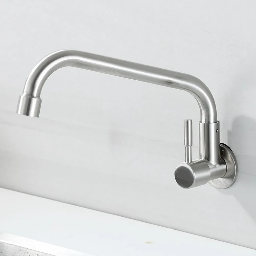 Wall Mounted Rotatable Kitchen Faucet Splash-proof Stainless Steel Sink Water Tap Curved Design Universal