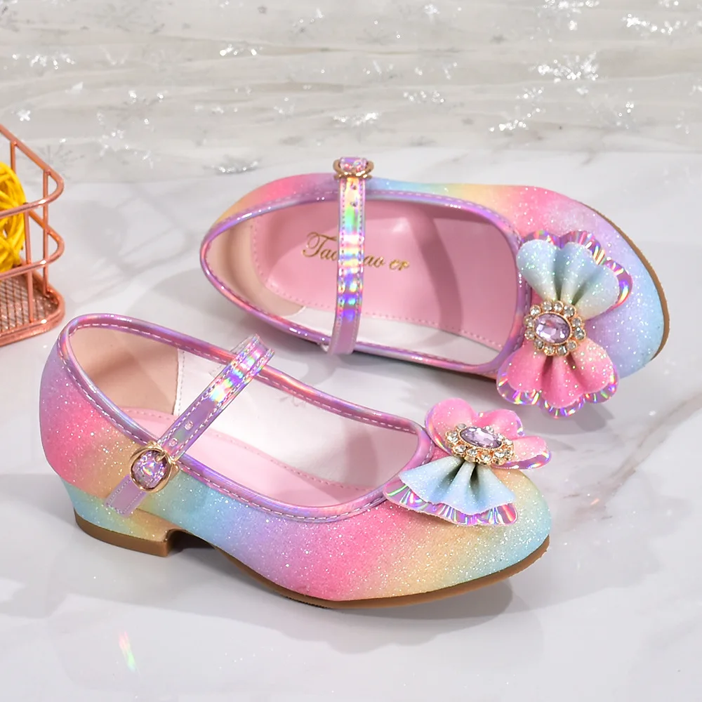 zapatos niña 23 Girl Shoes Leather Shoes Rainbow Shoes for Girls Sequins Female Shoes Princess Shoes Performance Shoes Kid Shoes