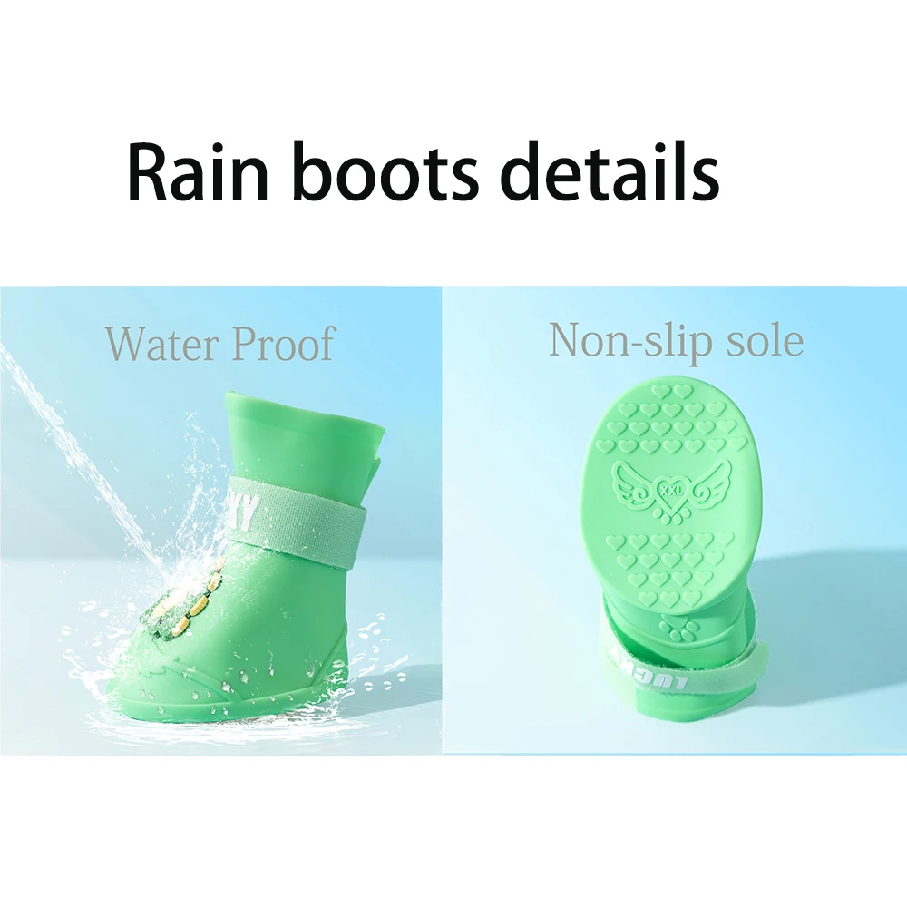 Waterproof Anti-Slip Rubber Rainshoe for Pets,Outdoor Shoe,Ankle Boots,Pet Accessories,Small Medium and Large Dogs and Cats,4PCs