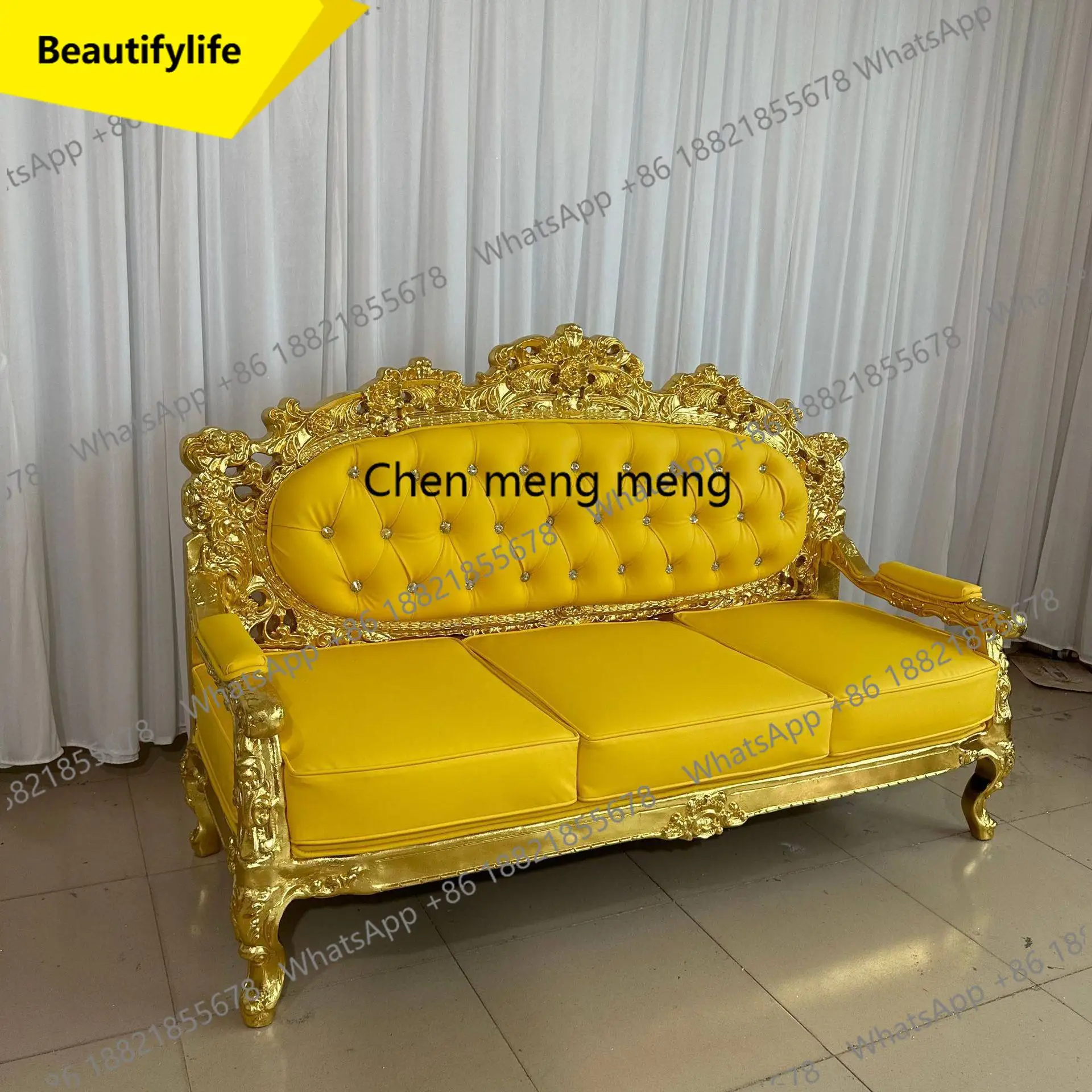 

01A Golden Throne Chair Royal Luxury Wedding Chair for Groom and Bride