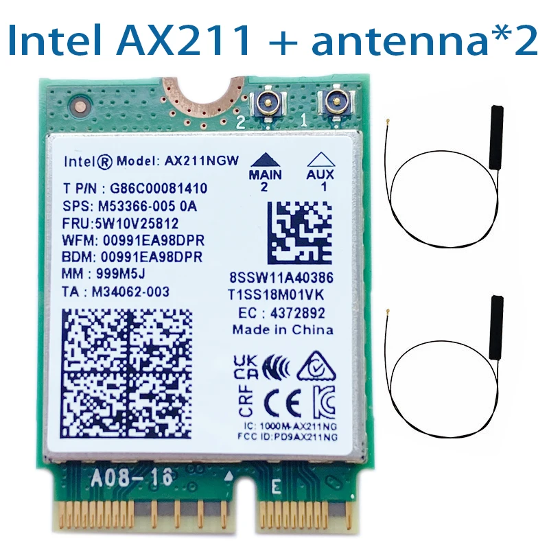 Adaptador de tarjeta de red WiFi 6 AX211NGW inalámbrico, AX201, 2,4G/5Ghz, para Bluetooth 5,2, Intel AX211, M.2, KeyE, CNVio, Windows 10, 64 bits