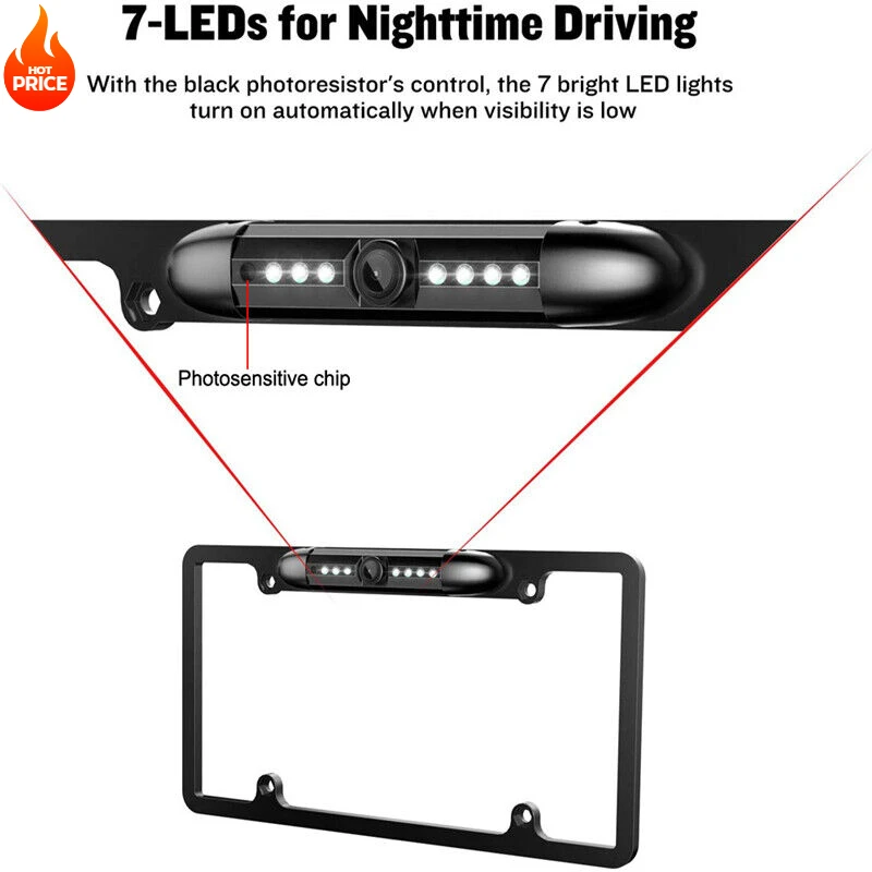 American License Plate Black Frame Car Camera Hd Infrared Night Vision Beautiful Frame Rear View Reversing Camera