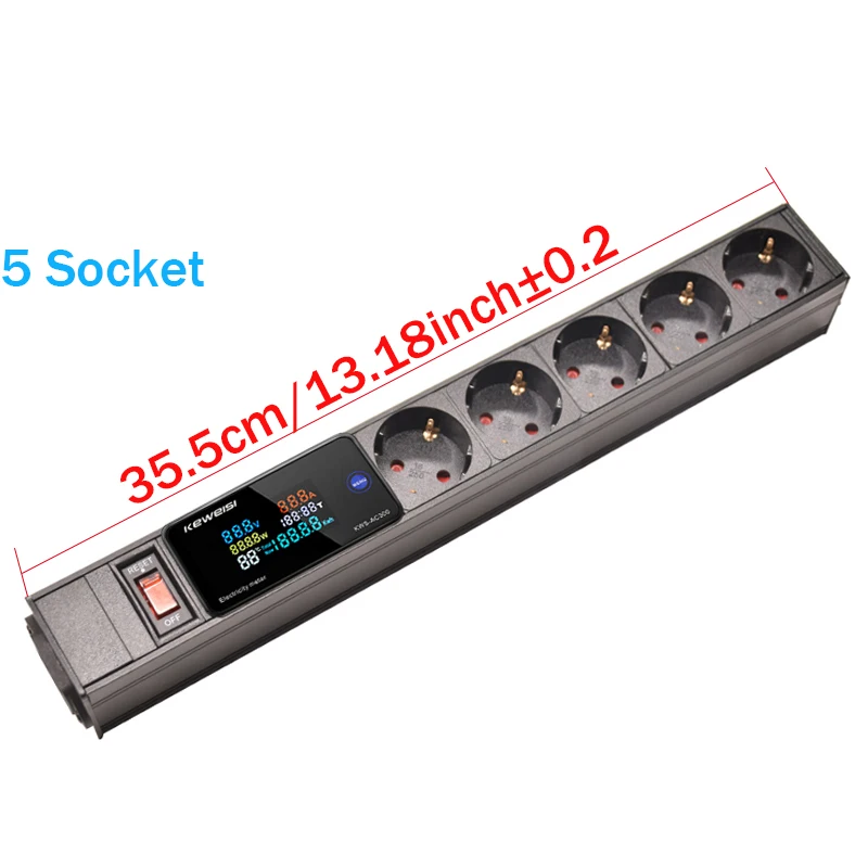 EU Power Strip Met Schakelaar Digitale Ampermeter Power Energy Voltmeter Ampèremeter 2/3/4/5/6/7/8/9/10 Europese Socket C14 interface
