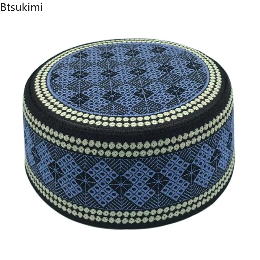 빈티지 자수 히잡 남성 기도 모자 인도 터번 모자 성인 통기성 쿠피 원형 모자 아라비아 이슬람 의류 무슬림 캡