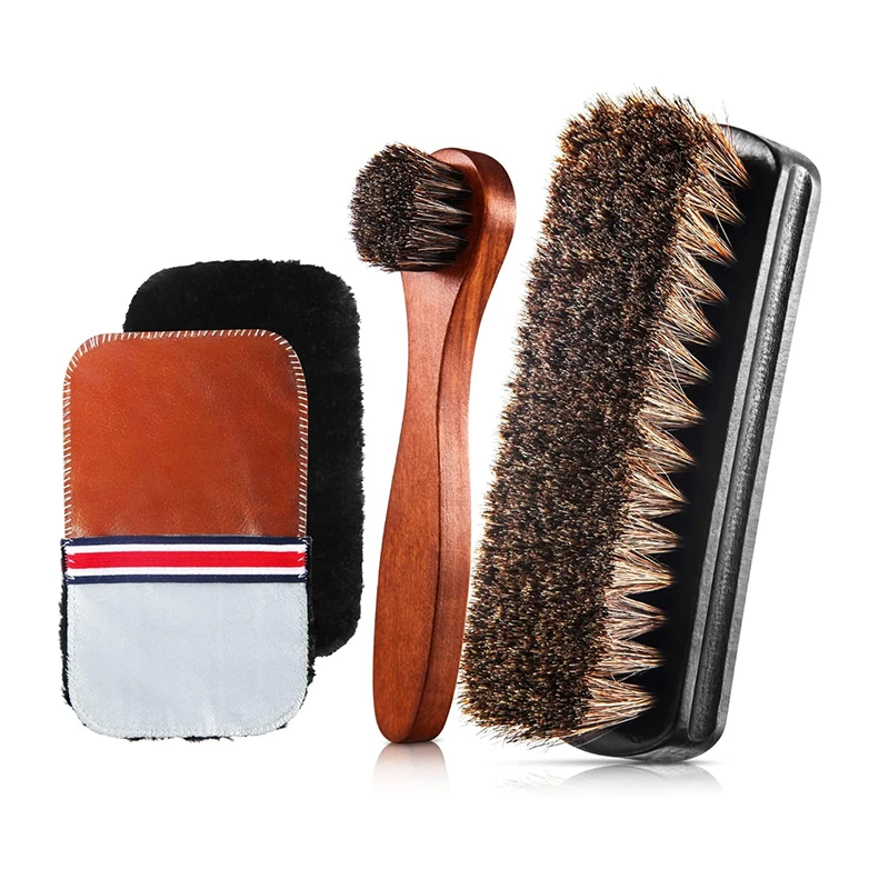 Long Handle Cleaning Oiling Brush Horsehair Shoes Polish Brushes Kit Leather Shoe Boots Care Clean Applicators