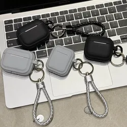 Silicone Earphone Case For Apple Airpods 4 Pro 1 2 3 Cover Headphone Accessories Protective Box With Braid Lanyard Wrist Strap