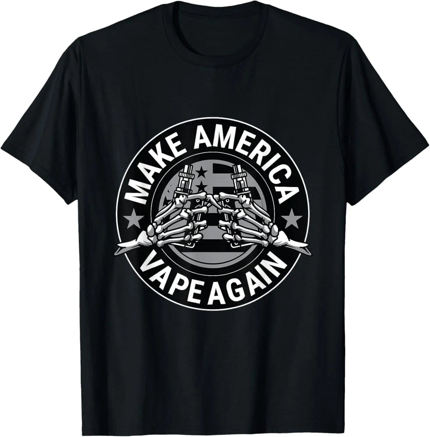 Make America Vape Again Skeleton Vaping Graphic Print Men's Short Sleeve T Shirt Casual Cotton Tee