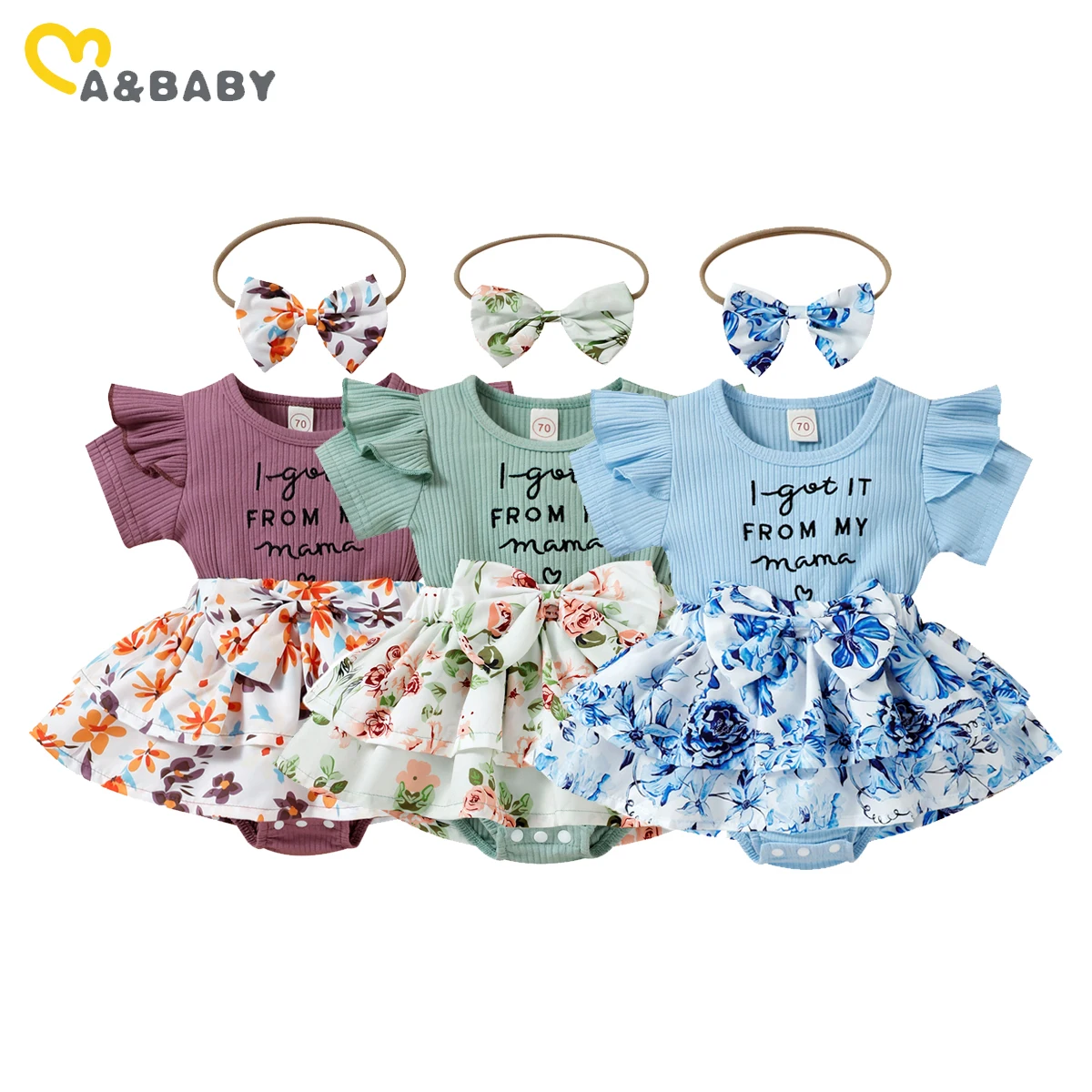 

ma&baby 0-18M Baby Girls Romper Newborn Infant Toddler Jumpsuit Letter Floral Print Knit Sunsuit Summer Outfits Clothing