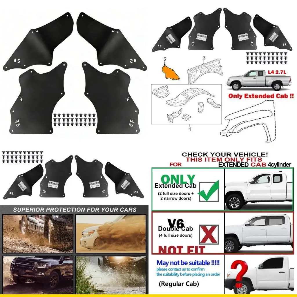 

SZCH 4Pcs Heavy Duty Vehicle Splashes Guard Mud Flaps Front Rear Wheel Arch Protectors For Extended Cab Version 5388304010