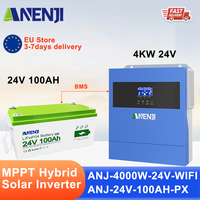 ANENJI 4KW MPPT Hybrid Solar Inverter Pure Sine Wave Inversor MPPT 100A 24V LiFePO4 portable battery Solar Charge Controller