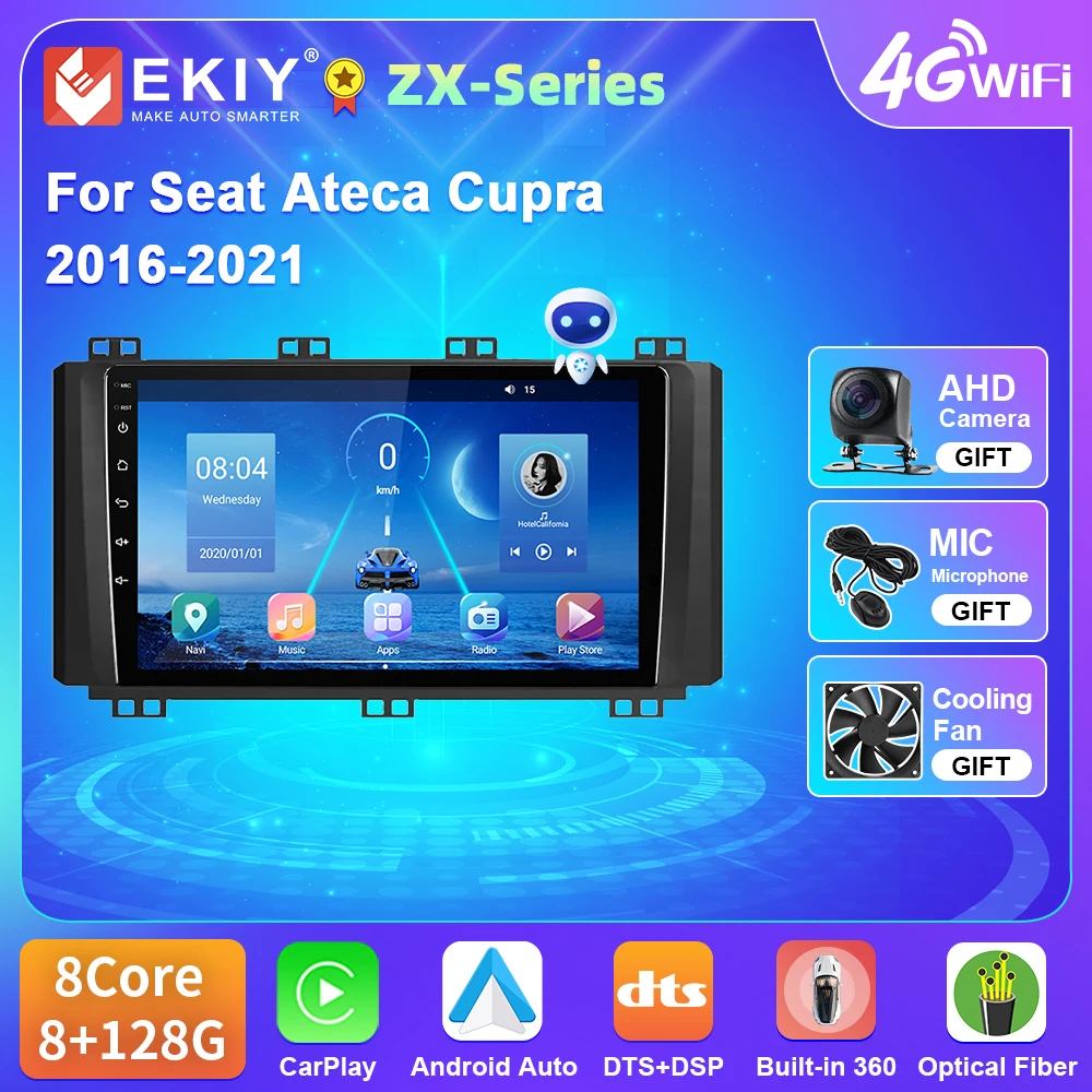 EKIY For Seat Ateca Cupra 2016-2021 Radio Carplay Car Multimedia Player Intelligent System Android Screen Auto Navigation