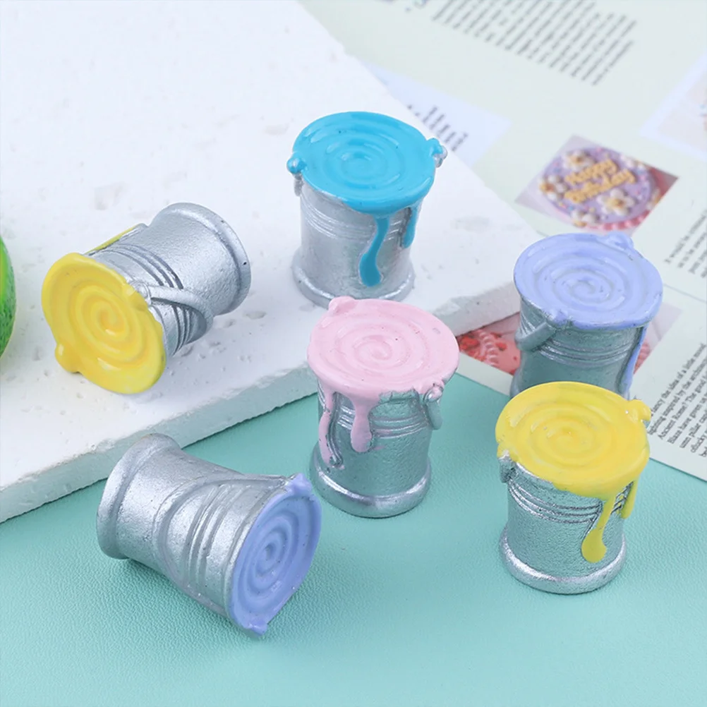 Mini seau à peinture pour décoration de maison, 8 pièces, Simulation artisanale en résine, accessoire de Micro paysage, accessoires Vintage pour petite maison