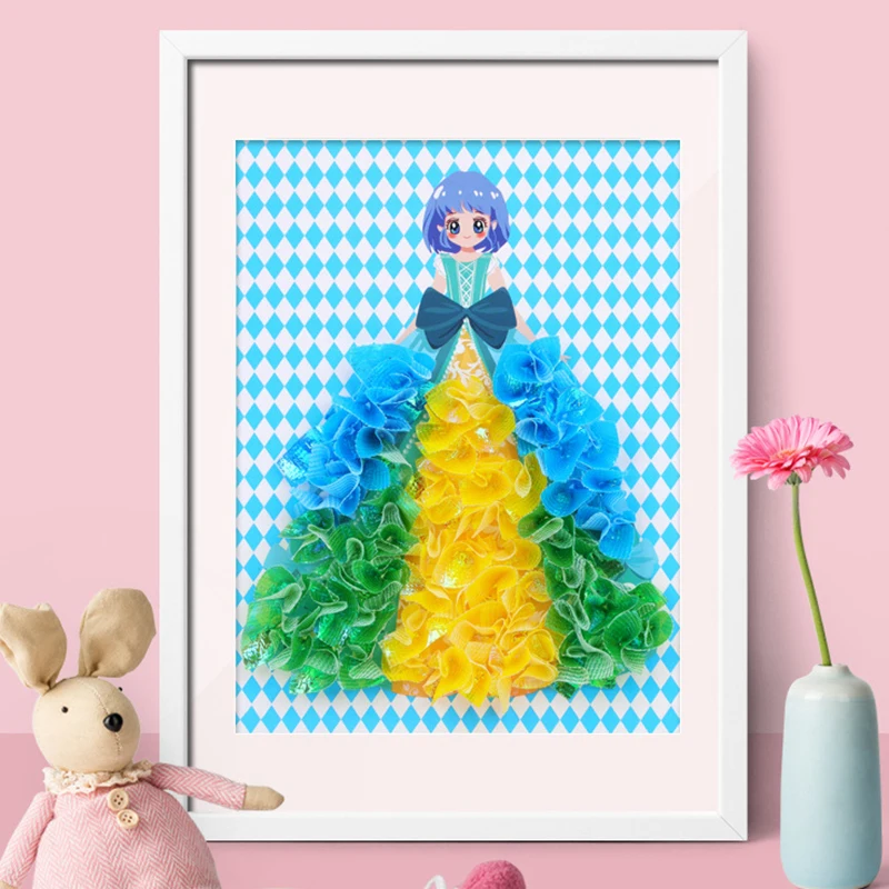 1 مجموعة هدايا عيد ميلاد للفتيات الأطفال النسيج بدس الفن DIY لغز ثقب طقم الطلاء الحرفية اللعب الأميرة كزة مجلس ملصق #1