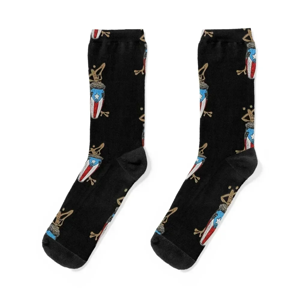 

Coquí Taíno playing the Puerto Rican Flag Conga Socks christmas gifts professional running Run snow Socks For Man Women's