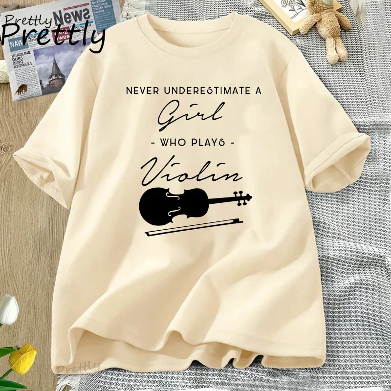 Violin Music Teacher T Shirt Women Musician Graphic T Shirts Cotton Short Sleeve Round Neck Woman Clothes Summer Clothes Tees