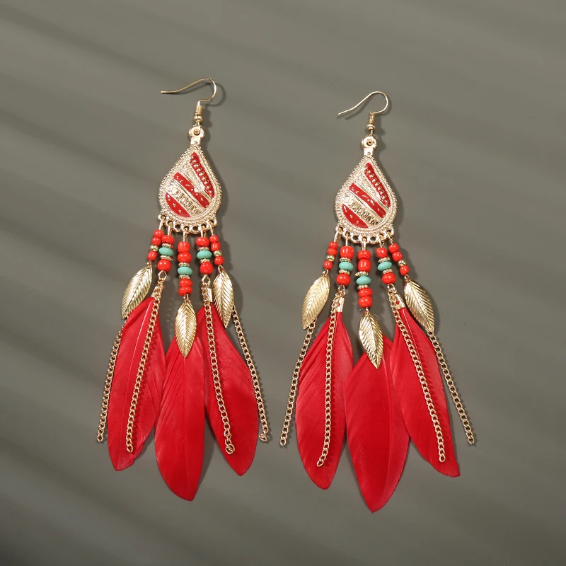 Boho Lange Feder Baumeln frauen Ohrringe Strand Lange Quaste Perlen Handgemachte Blume Emaille Ohrringe Braut Hochzeit Pendientes Mujer – Detail 22