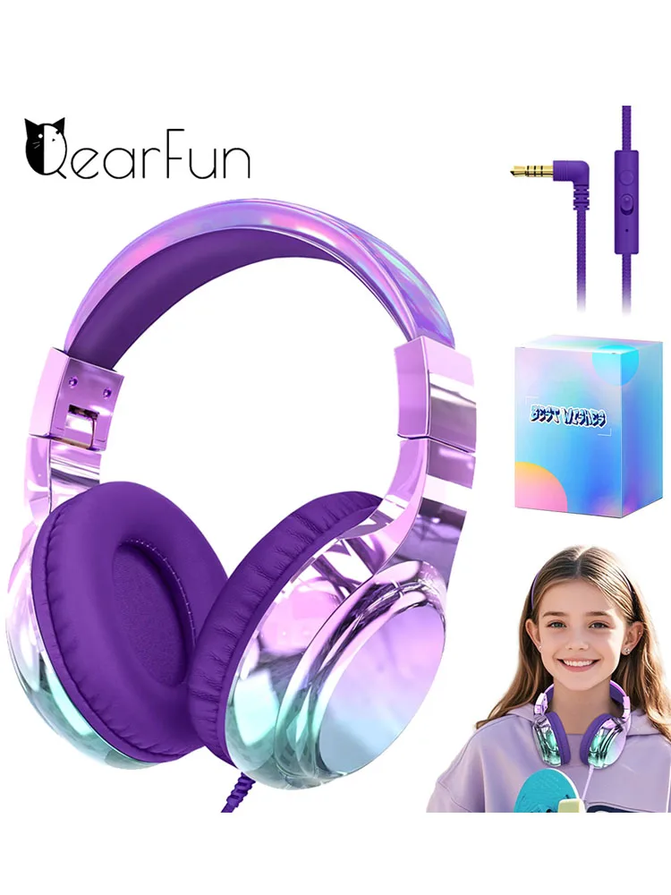 Kinderen Koptelefoon Bedraad voor School 85/94dB Volumeregrenzer Opvouwbare Stereo Geluid Headset met Microfoon voor Kinderen Meisjes Leren Tablet PC - afbeelding 2