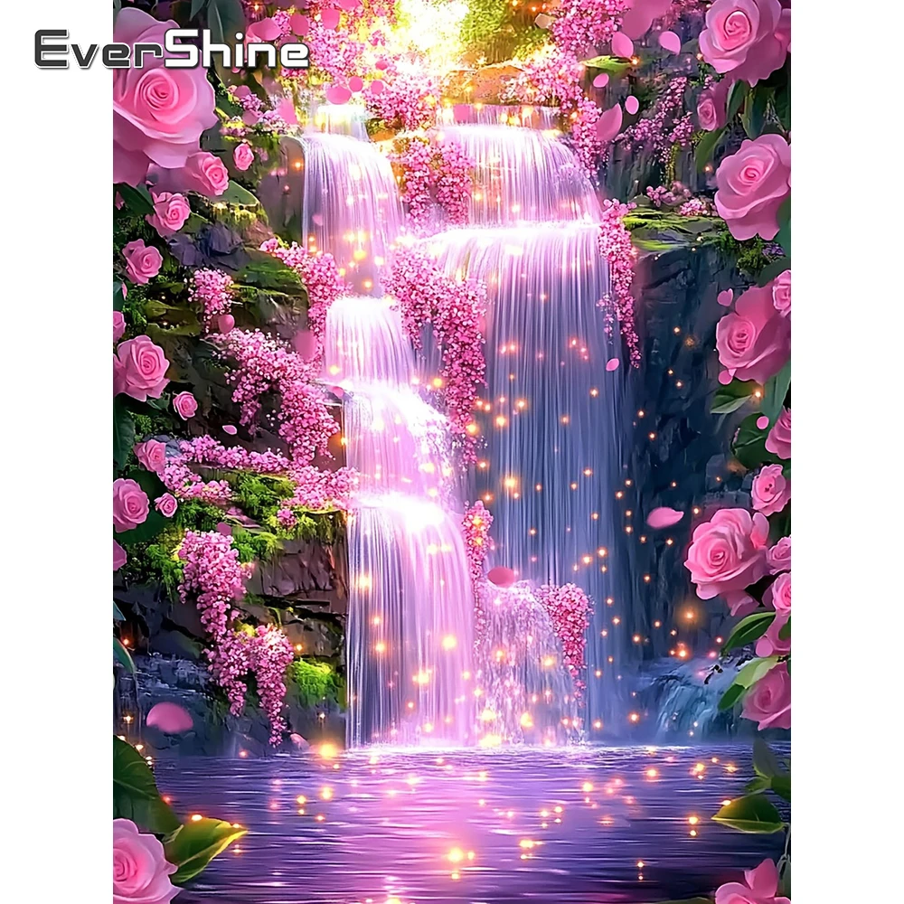 Evershine Diamantmalerei Rosen-Stickerei Landschafts-Strassbild DIY Kunst Diamant-Mosaik Wasserfall 5D Handgemachtes Geschenk