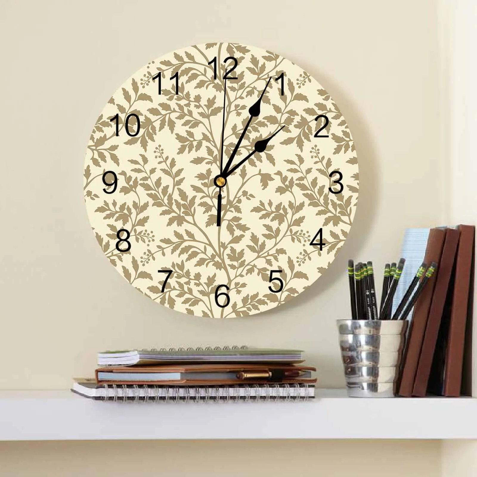 Flowers Leaves Branches Plants Wall Clock Large Modern Kitchen Dinning Round Wall Clocks Bedroom Silent Hanging Watch