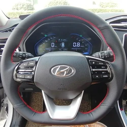 DIY Black Genuine Leather Car Products Steering Wheel Cover For Hyundai Veloster 2019-2020 i30 2017 2018-2020 Elantra 2019-2020