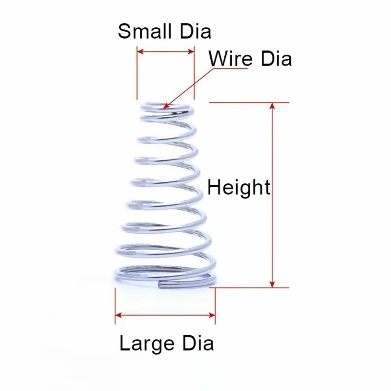 304 Stainless Steel Wire Diameter 0.8mm 1mm 1.2mm 1.5mm 1.8mm 3mm Tower Springs Conical Cone Compression Spring Pressure Springs