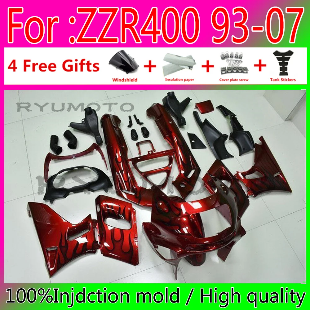 New ABS Motorcycle Injection Mold Fairings For ZZR400 93 94 95 98 02 03 04 05 07 1996 Silver Bodywork Fairing red