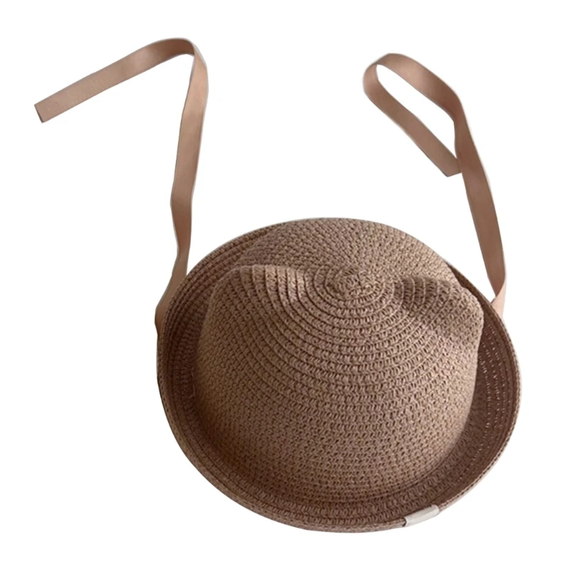 Kids Straw Sun Hat Baby Handmade Fisherman Caps with Ear Details Designing, Fashionable Sunbonnet Windproof Headwear P31B