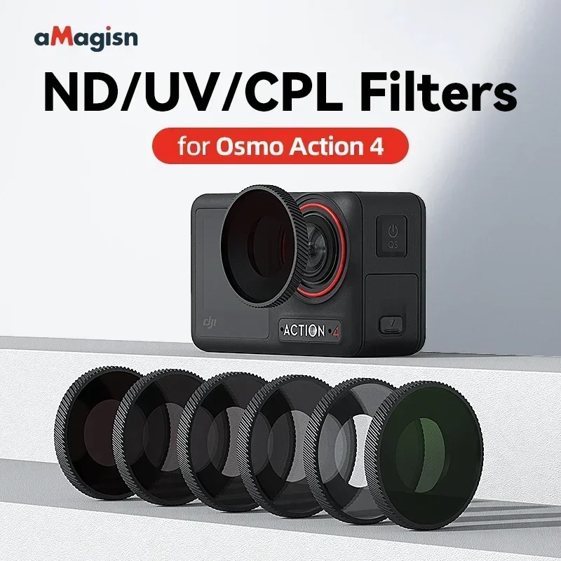 

4Pack ND8 ND16 ND32 ND64 Lens Filter Set for DJI Osmo Action 4 HD Optical Glass UV CPL Waterproof Lens Filter Camera Accessory